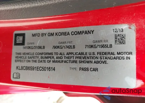 2014 Chevrolet Spark Ls Auto from USA, damaged, VIN KL8CB6S91EC501614